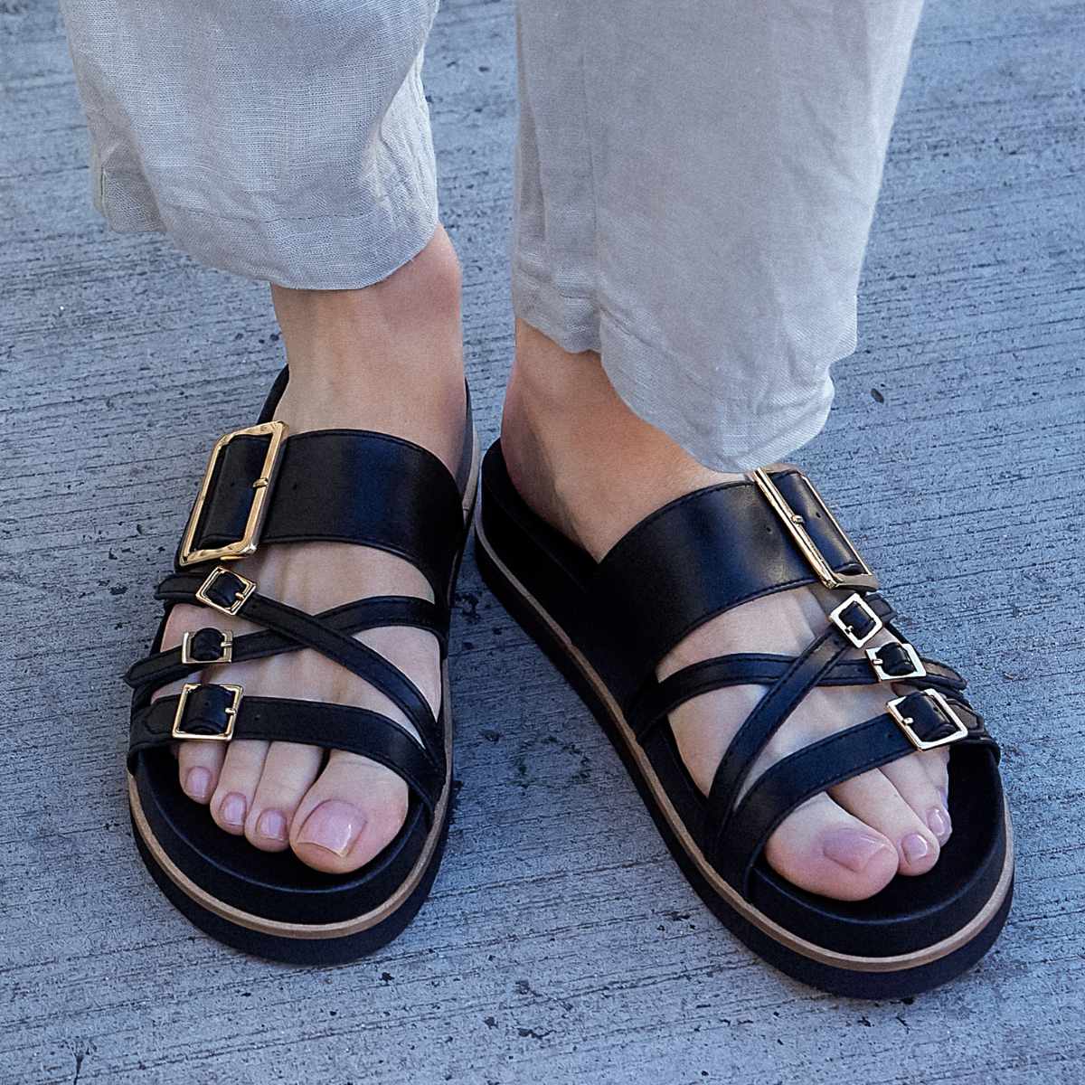 Stella Black Slide Sandals | 100% Leather women's shoes