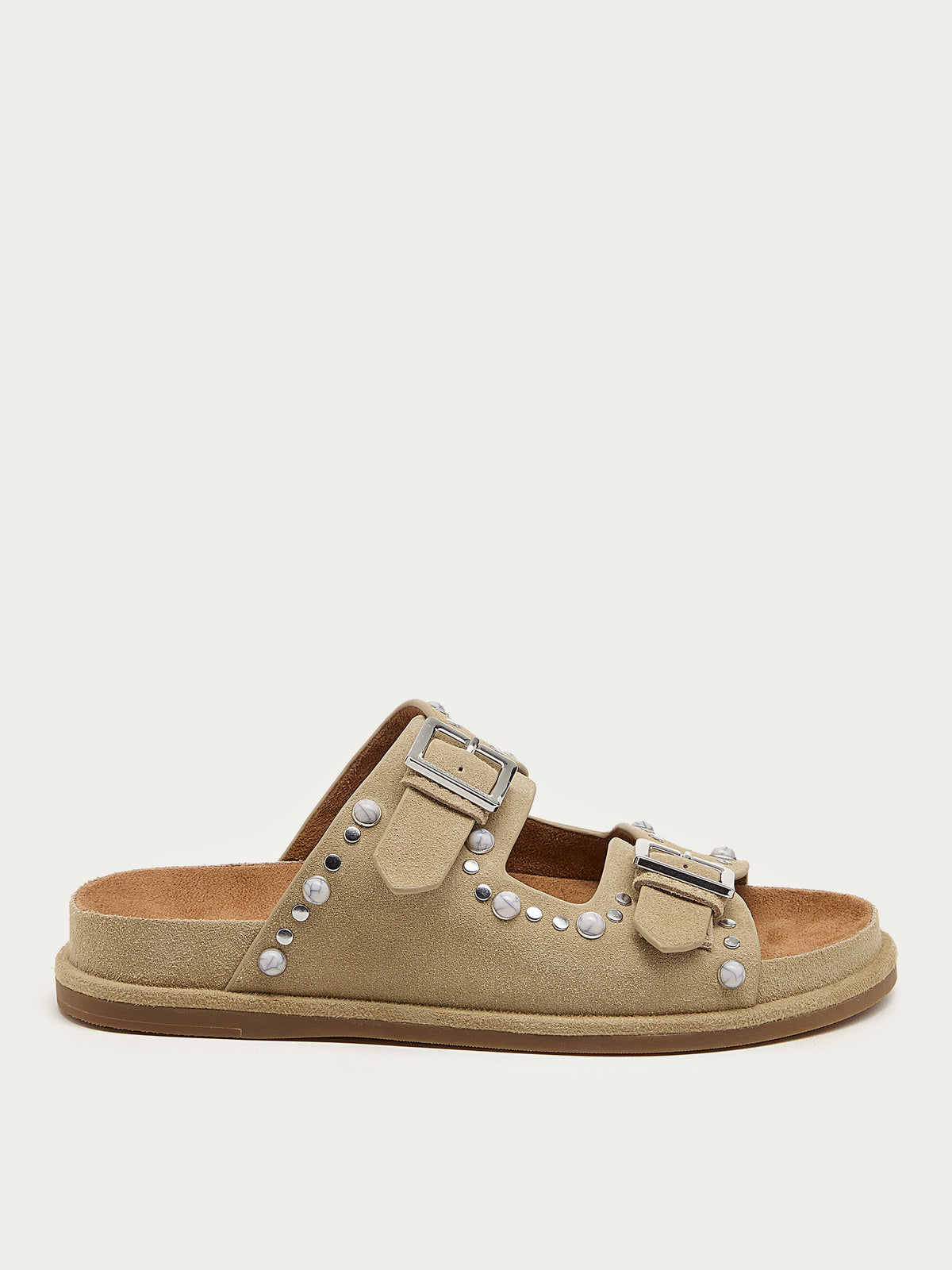 Stu Oatmeal Studded Suede Slide Sandal