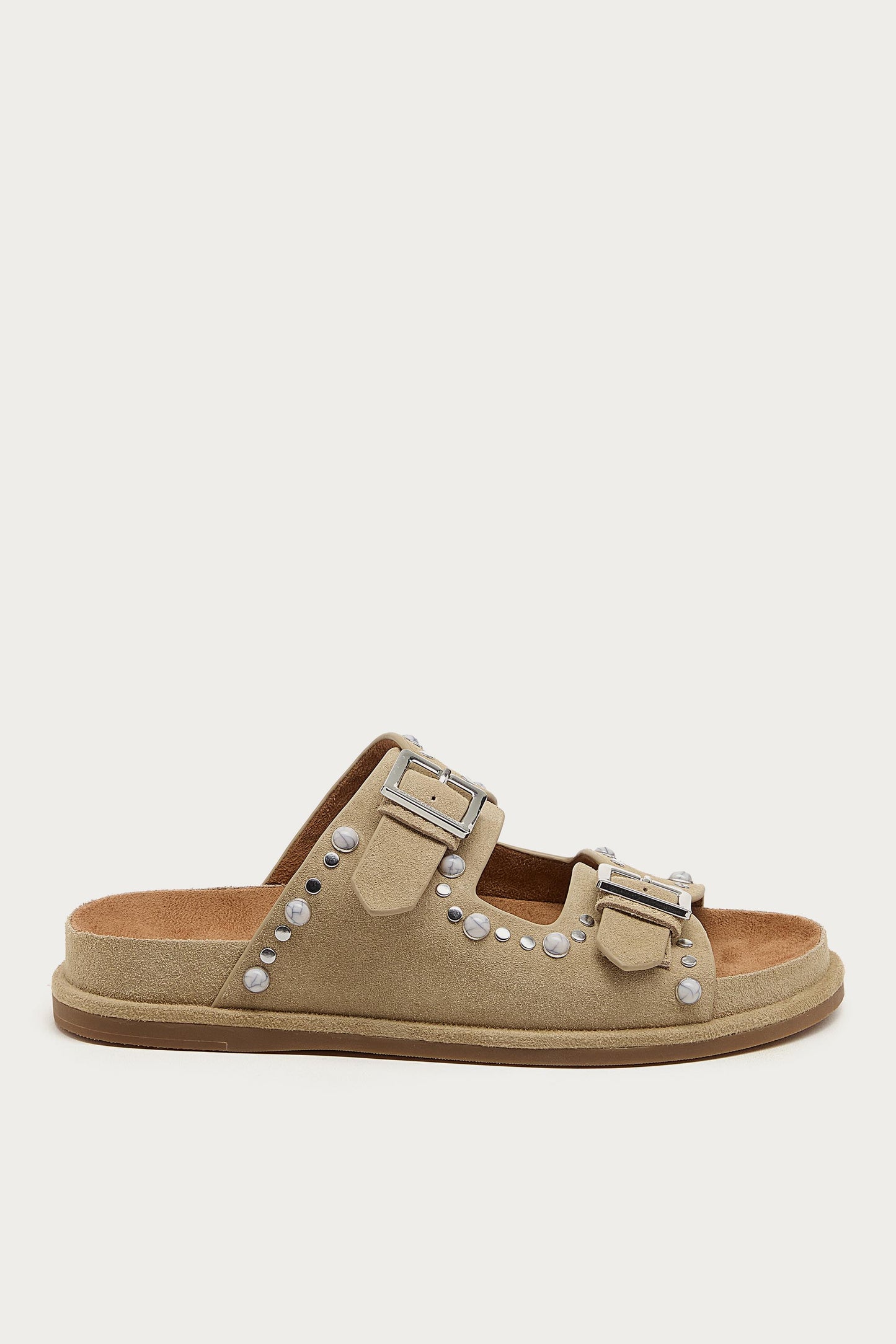 Stu Oatmeal Studded Suede Slide Sandal