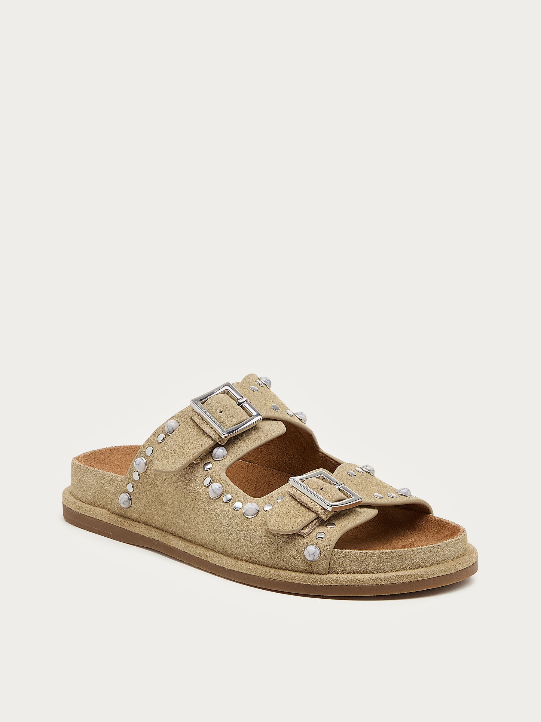Stu Oatmeal Studded Suede Slide Sandal