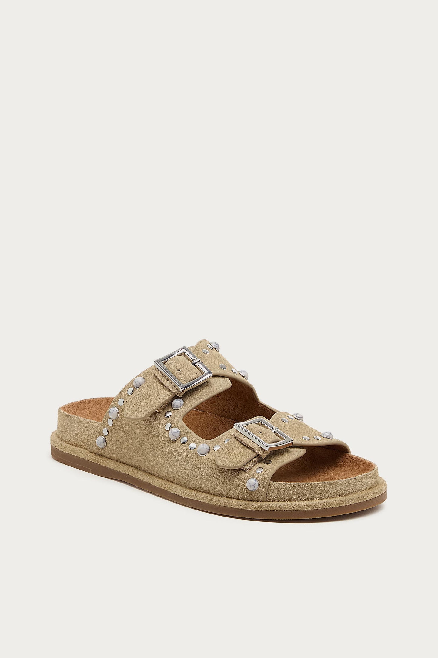 Stu Oatmeal Studded Suede Slide Sandal