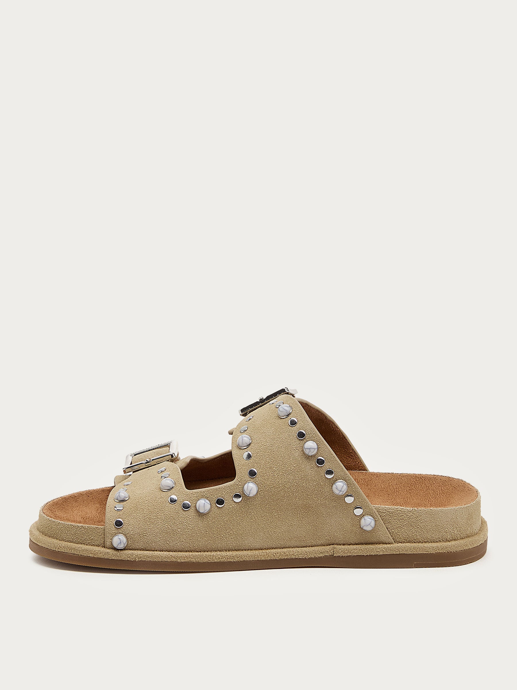 Stu Oatmeal Studded Suede Slide Sandal