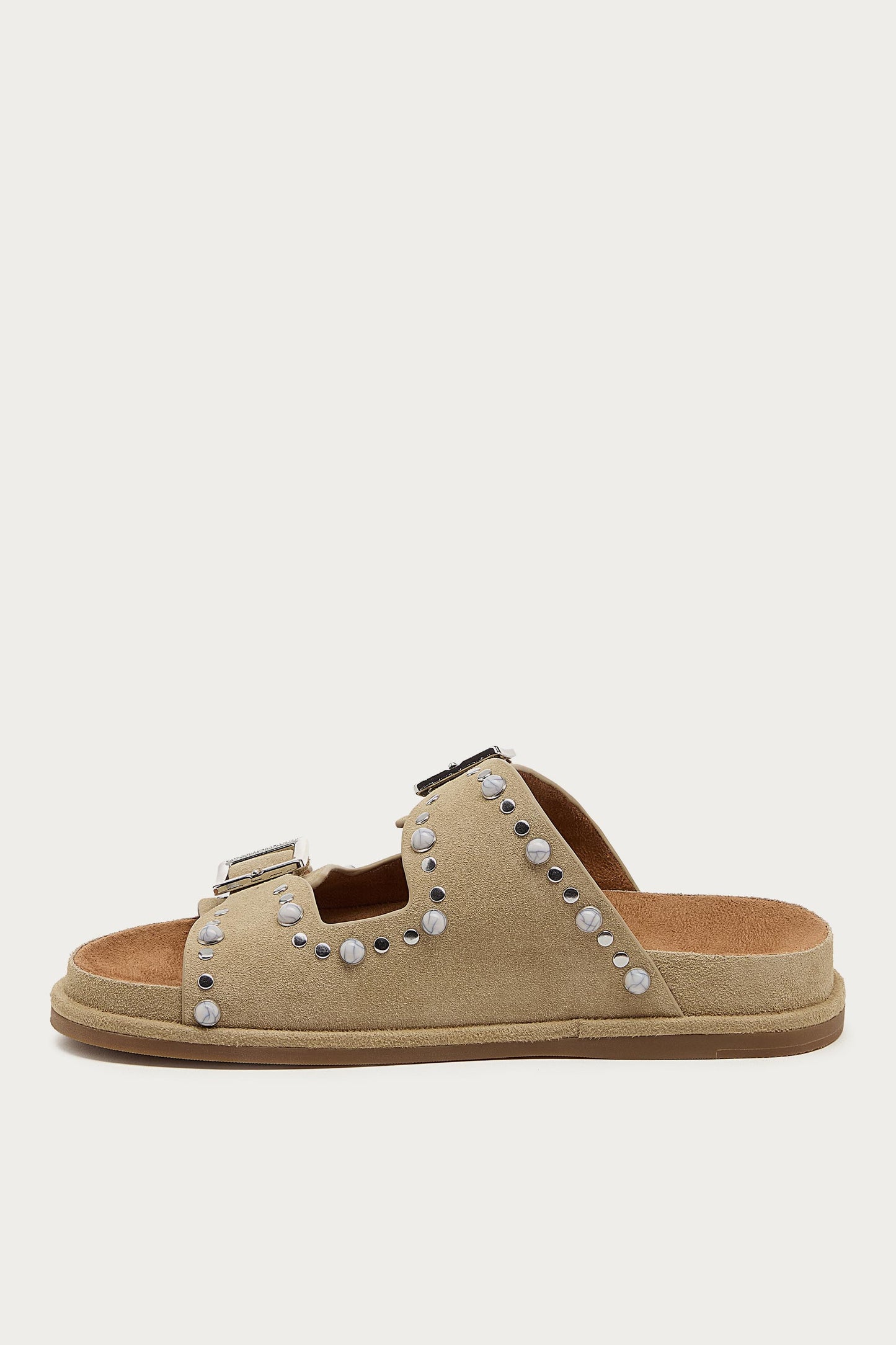 Stu Oatmeal Studded Suede Slide Sandal