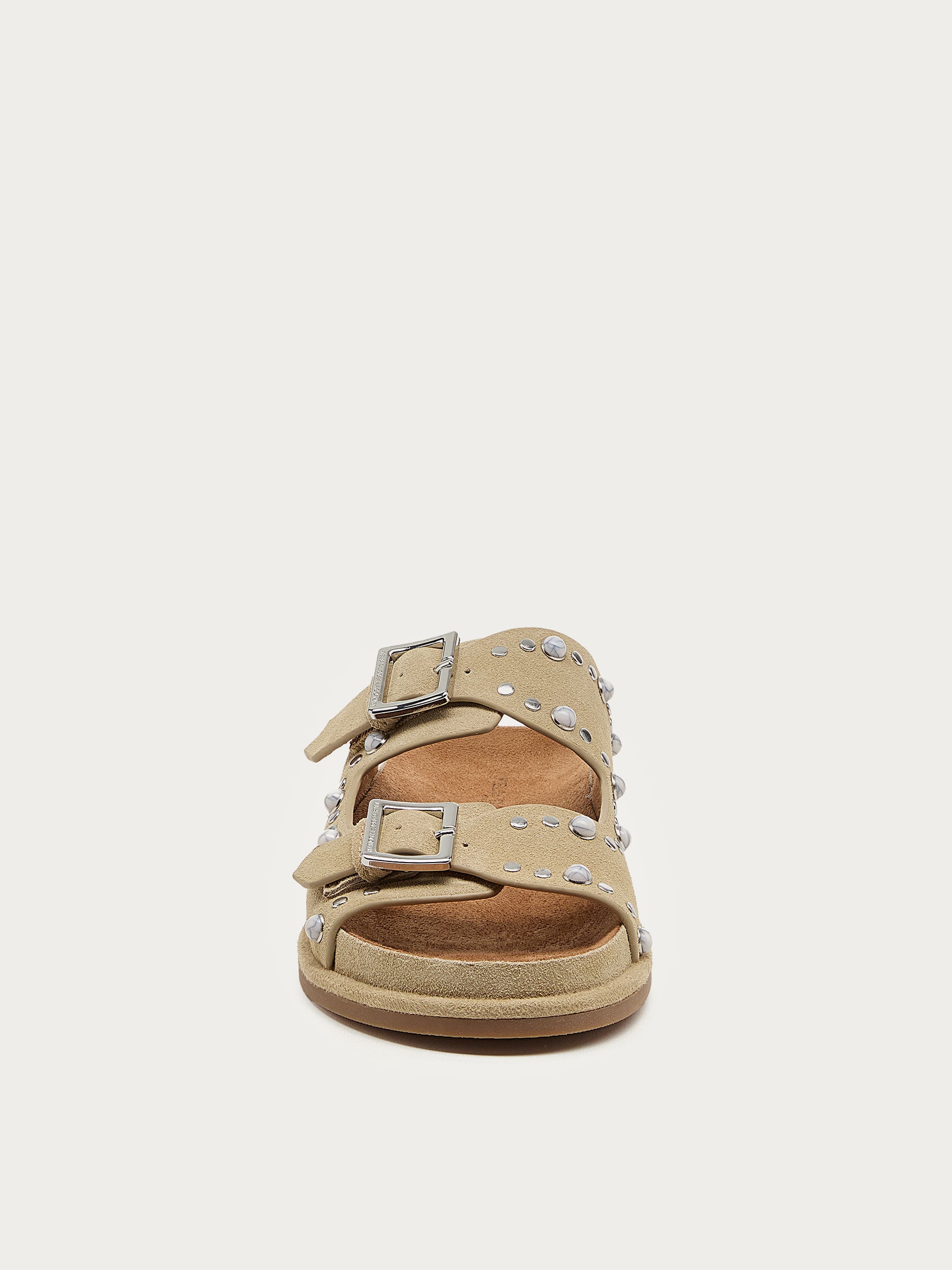 Stu Oatmeal Studded Suede Slide Sandal
