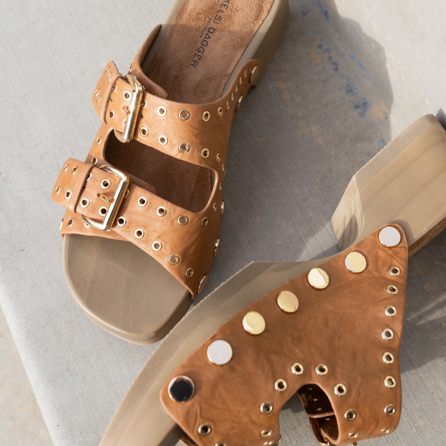 Tan clog sandal from Kelsi Dagger BK - stylish and comfortable footwear for any occasion
